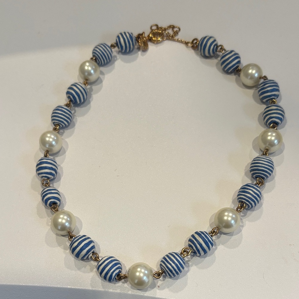 J Crew blue and white bead and pearl necklace